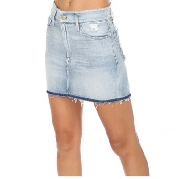 Frame Denim Frayed Mini Denim Skirt Sawyer Size 25 - Picture 2 of 11